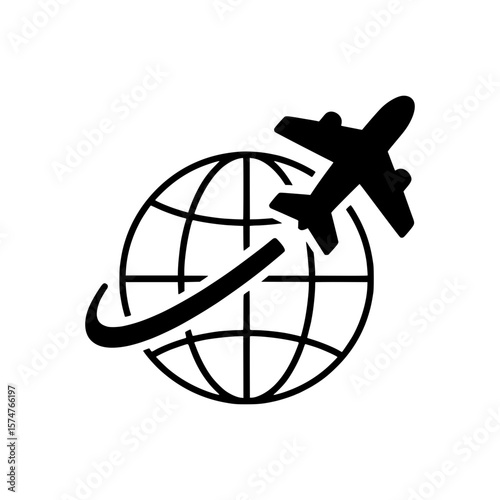 Icon of Airplane Flying Around a Globe – Symbolizing International Travel or Global Connectivity