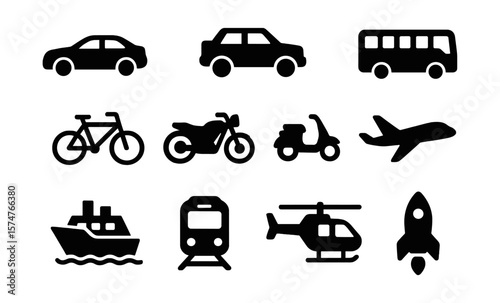 Silhouette icons of various transportation modes on a dark background