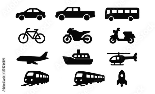 Silhouette icons of various transportation modes