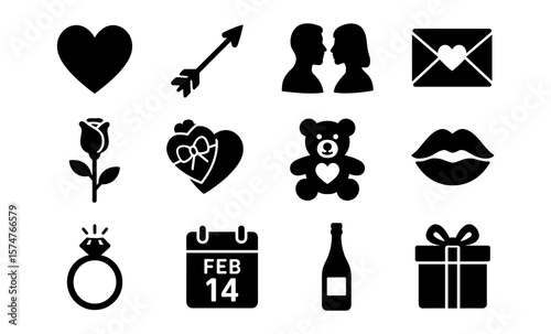 Romantic symbols set: love, valentine, and gift icon collection