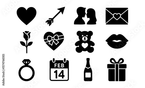 Valentine's day icon set featuring love symbols and romantic elements