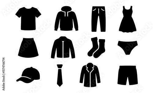 Essential silhouette icons of diverse clothing items for modern fashion design