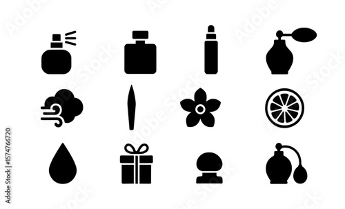 Minimalist icon set: perfume, aromatherapy, and spa elements