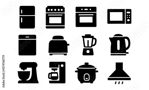 Kitchen appliance collection: bold silhouette icons for modern designs
