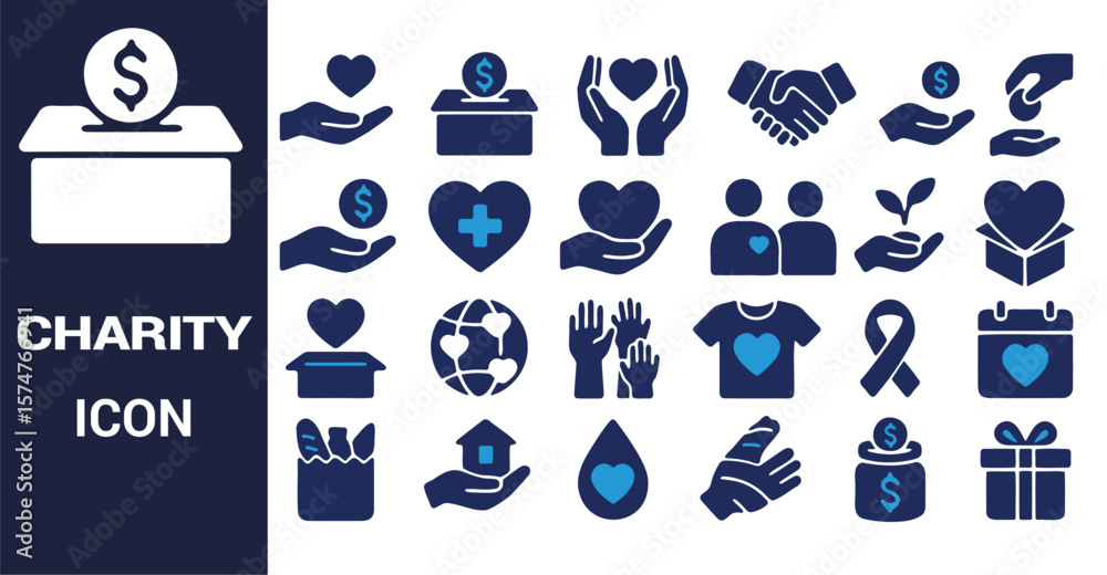 Fototapeta premium Charity donation and support icons collection giving helping
