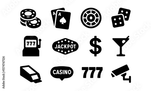 Silhouette icons of casino symbols with cards, chips, and dice