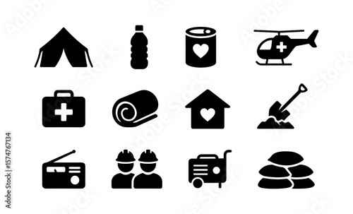 Emergency relief icons: essential symbols for disaster preparedness and support resources