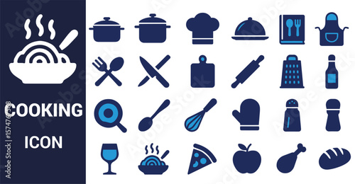 Collection of cooking and food related icons kitchen chef hat