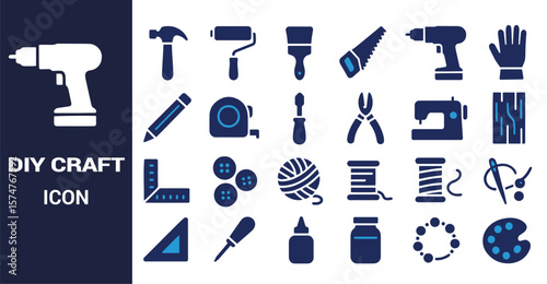Collection of crafting and D I Y tools and supplies drill hammer
