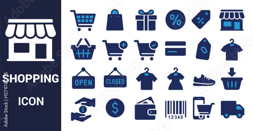 Collection of shopping and retail icons store cart