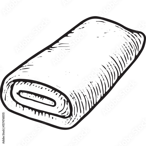 Hand-Drawn Rolled Fabric Icon - Vintage Sewing Craft Illustration for Decor