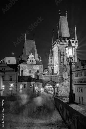 Sticker night view of the old town of prague