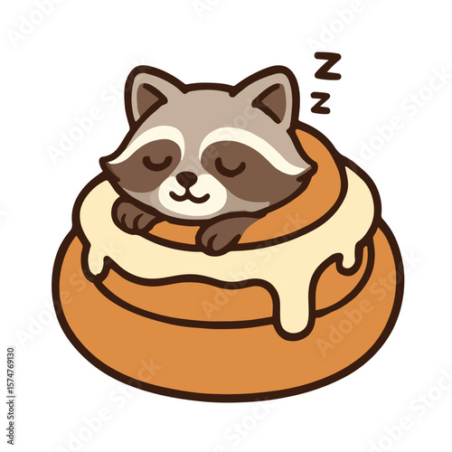 Sleeping Raccoon in a Donut – Cozy Sweet Dreams Vector