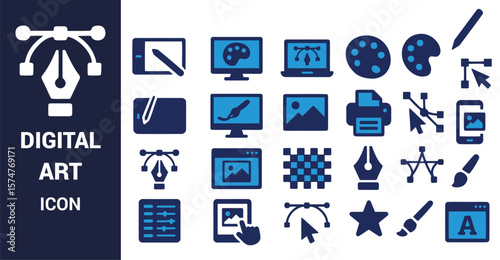 Digital art tools and creative process icons graphic design illustration