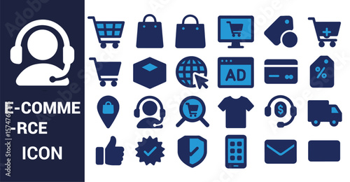 E Commerce Icons Collection With Shopping And Service Elements ecommerce cart