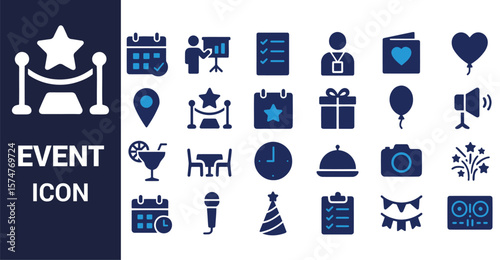 Event Icons Collection With Star Red Carpet And Balloons vector