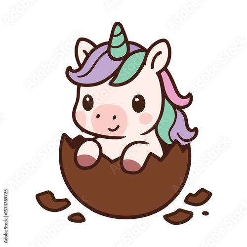 Adorable Unicorn Peeking from Chocolate Egg – Fantasy Sweet Vector
