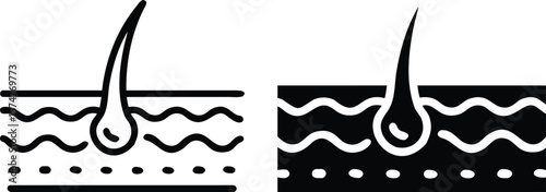 Hair Follicle Skin Icon Set – Black and White Dermatology Vector Illustration