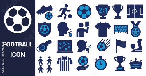 Football icons soccer equipment and game elements soccer ball football boot