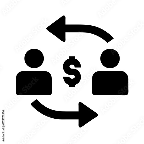 Exchange icon vector graphic illustration showing money transfer and people swapping funds online