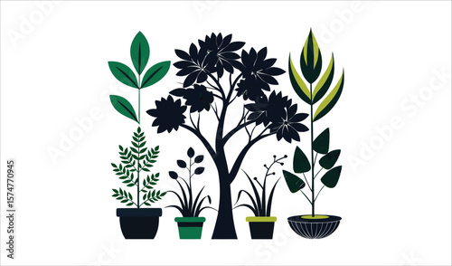 Stylish potted plants home decor illustration