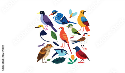 Canvas Print Collection of colorful birds and insects illustration