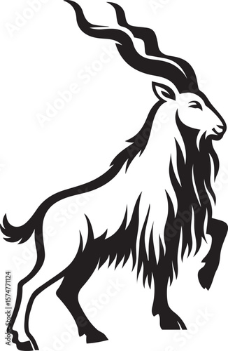 Wallpaper Mural Markhor goat black white silhouette profile, Wild goat illustration mountain themed Torontodigital.ca