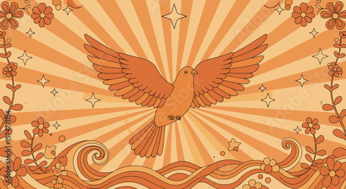Inspiring psychedelic vector illustration of bird in flight to raise awareness about mental health and promote personal freedom