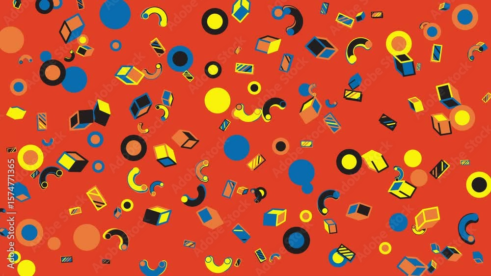 Red image shows a geometric abstract pattern. Abstract seamless memphis loop video for presentation, intro, outro, and social media.