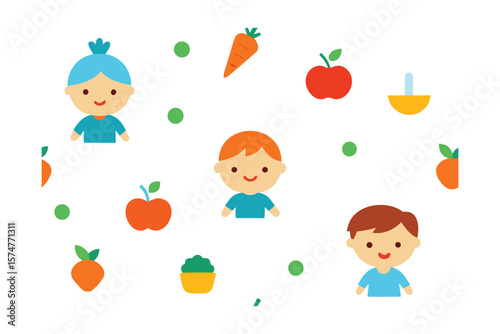 Kids Nutrition Illustration Pattern On White