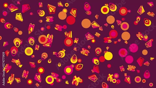 Vibrant abstract pattern of shapes and colors. Abstract seamless memphis loop video for presentation, intro, outro, and social media.