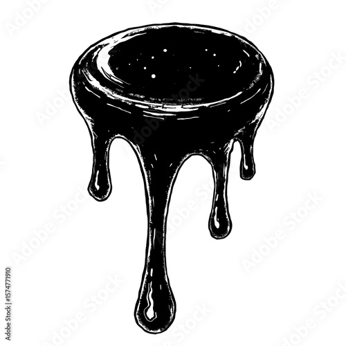 Dripping chocolate topping in hand-drawn style for dessert packaging and cafe menu design