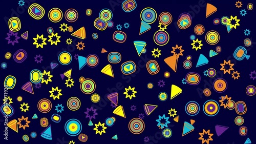 Vibrant abstract pattern of colorful shapes. Abstract seamless memphis loop video for presentation, intro, outro, and social media.