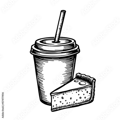Milkshake and cheesecake combo in sketch style for cafe menu illustrations and dessert branding