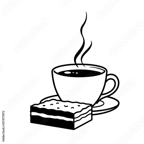 Tea with layered cake combo in minimalistic style for mobile UI and minimalist food graphics