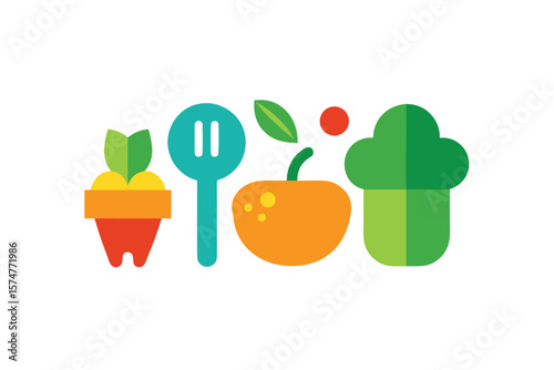 Healthy Food Icons For Menu Design On White