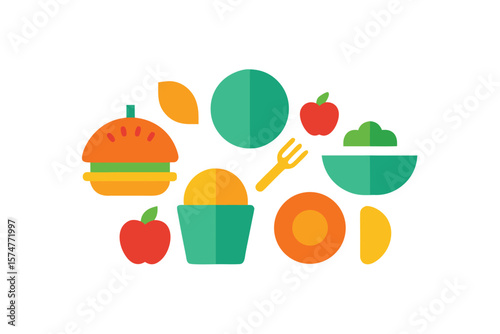 Healthy Food Icons For Menu Design On White