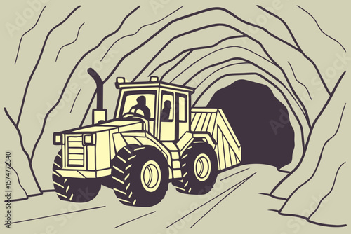 Underground gold mining vehicle, ideal for mining, mineral extraction, or industry promotions.