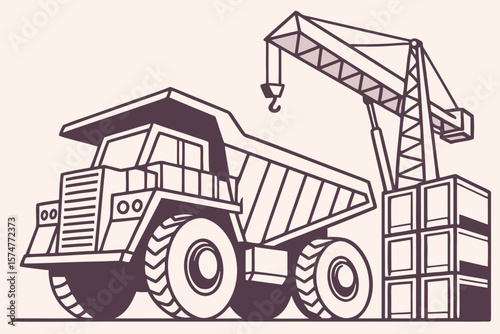 Coal mining vehicle at port, ideal for transport, logistics, or energy industry promotions.