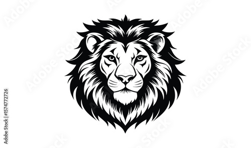 Majestic lion head black and white illustration