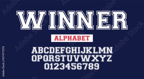 Classic college font. Vintage sport font in american style for football, baseball or basketball logos and t-shirt. Athletic department typeface, varsity style font. Vector

