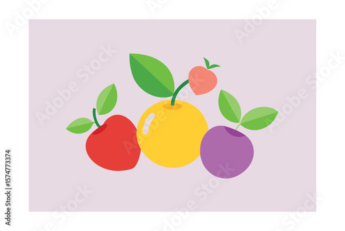 Fresh Spring Fruits And Leaves On Pale Lilac Background
