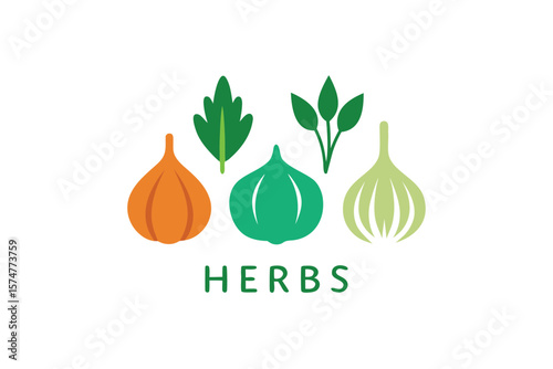 Flat Vector Herb Icons With Labels In Organic Style