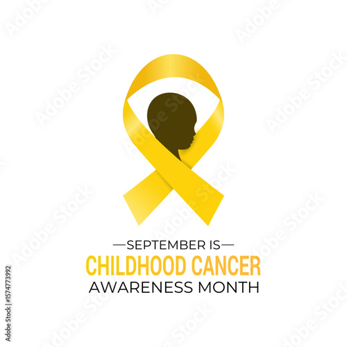 September is a powerful time to spread awareness about childhood cancer. Gold Realistic ribbon with child icon vector. Creating for web banner, cards,prints, social media, poster, flyer and background