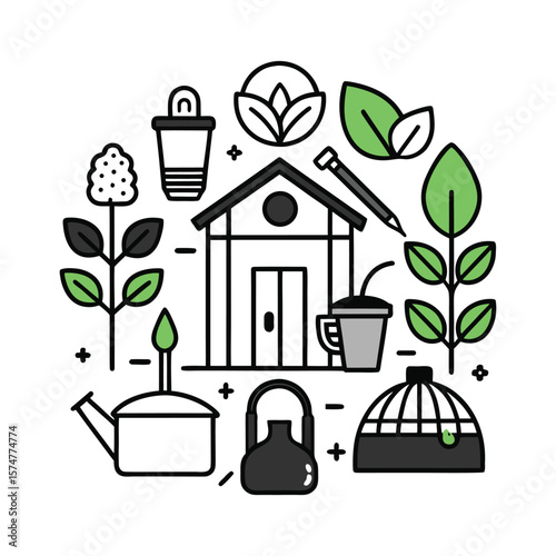 Garden Shed with Gardening Tools