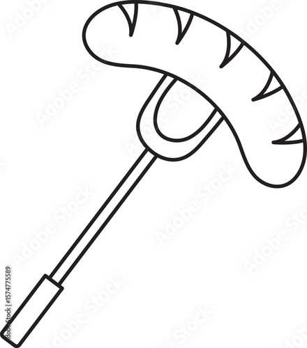 grilled sausage on a fork, oktoberfest, simple black and white icon on an isolated background