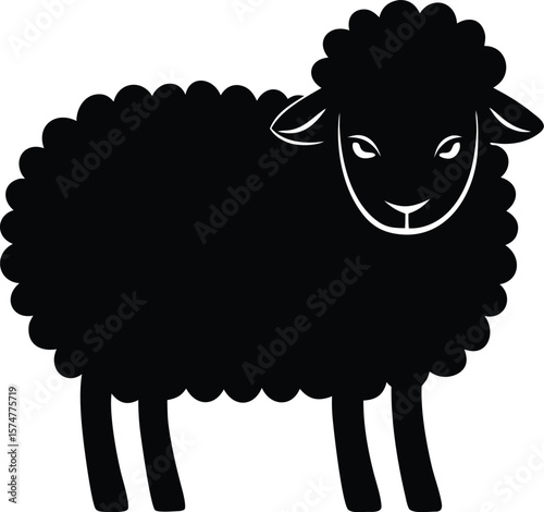 Fluffy sheep silhouette with curly wool and rounded body for cozy farm animal icon