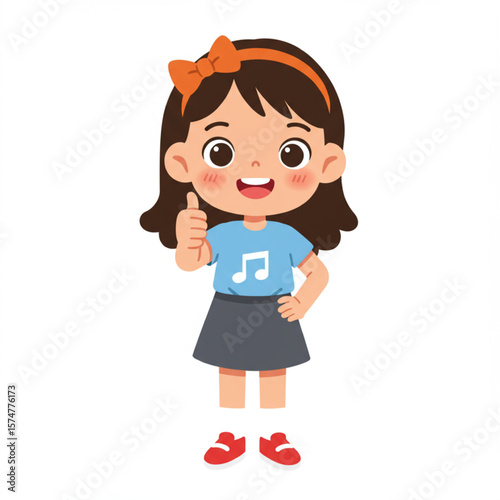 Happy Young Cartoon Girl Giving Thumbs Up Gesture Illustration