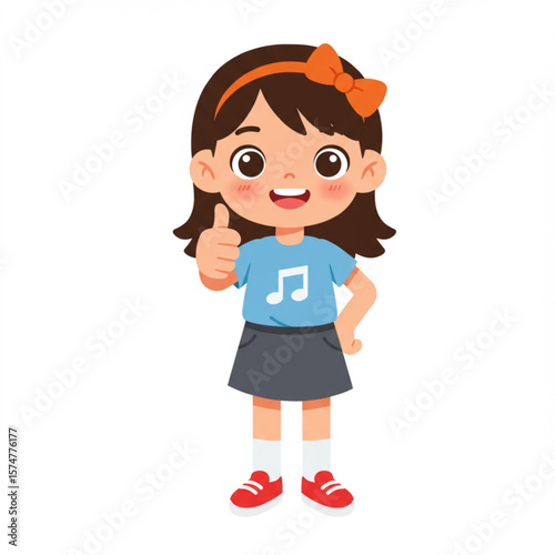 Happy Cartoon Girl Character Showing Approval Thumbs Up Illustration