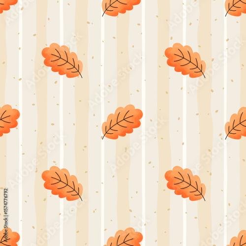 Vector Seamless pattern watercolor oak leaf in warm autumn tones. Perfect for cozy seasonal designs, fabric prints, and Thanksgiving decorations